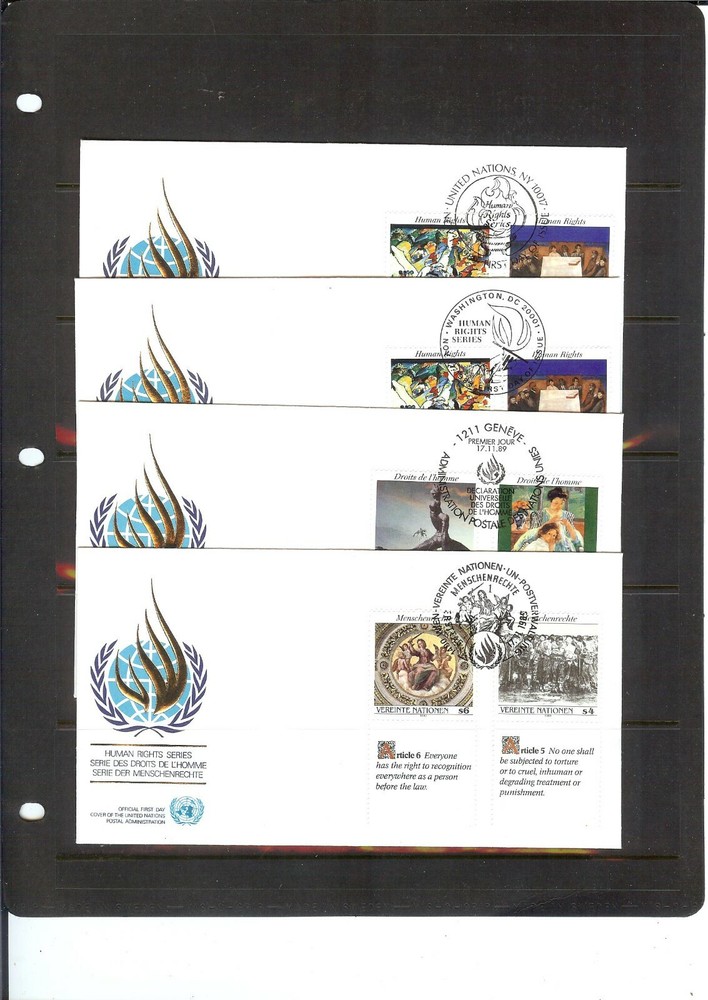 1989 Human Rights Combo  FDC's - All Three Offices - Mint Condition(700)