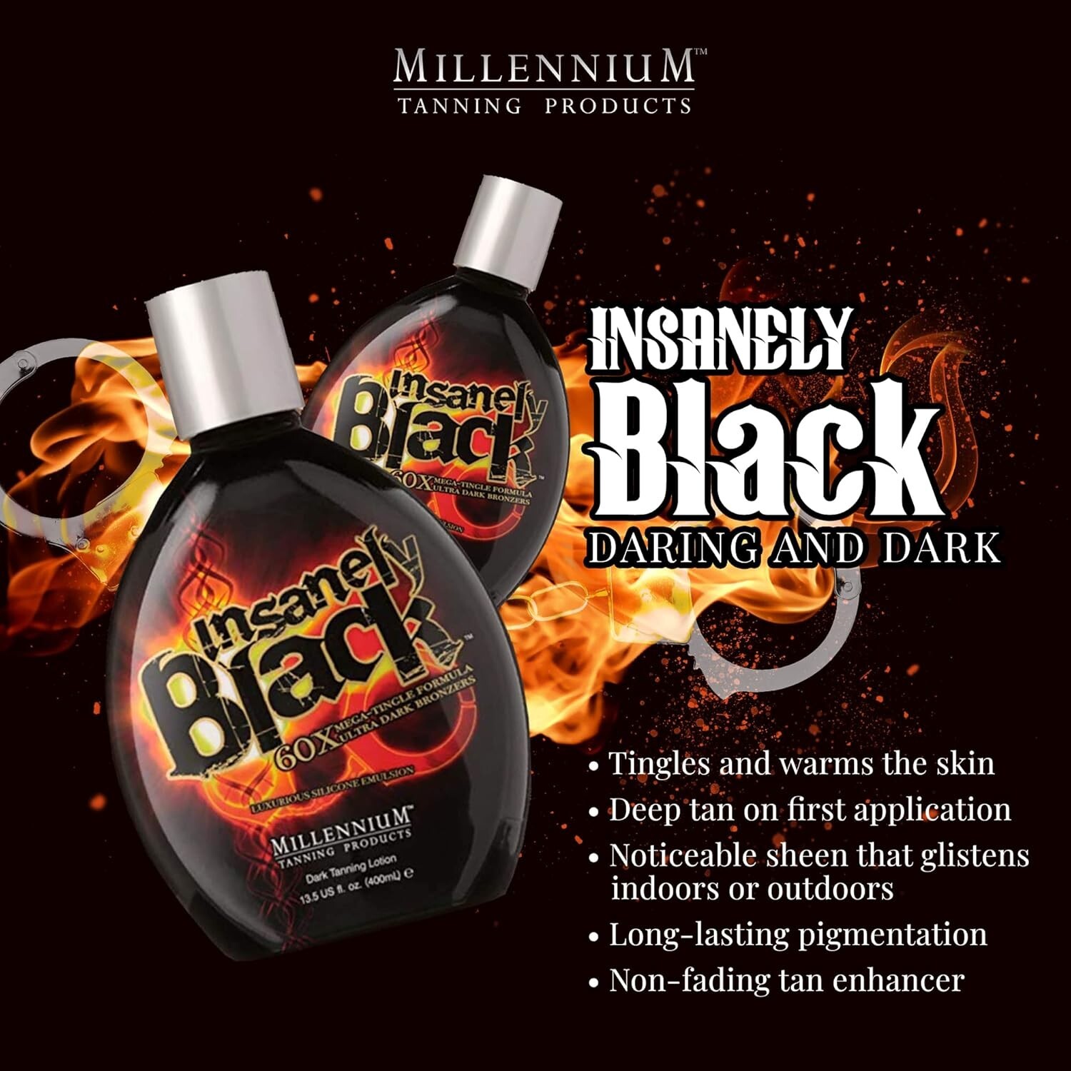 Millennium Tanning INSANELY BLACK Hot Tingle 60X Dark Tan Bed Lotion 13.5 oz