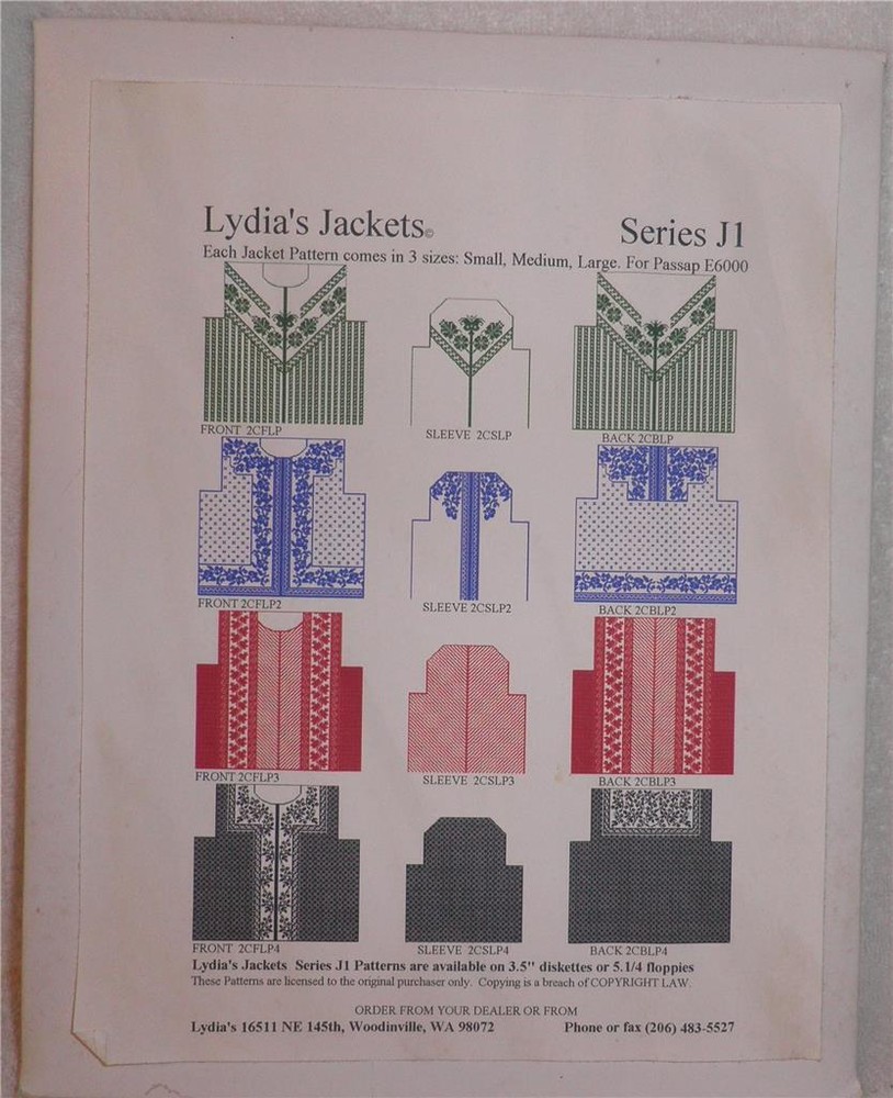 LYDIA'S Jackets  J1 Passap E6000 & Creation 6 Machine Knitting Pattern w Disk