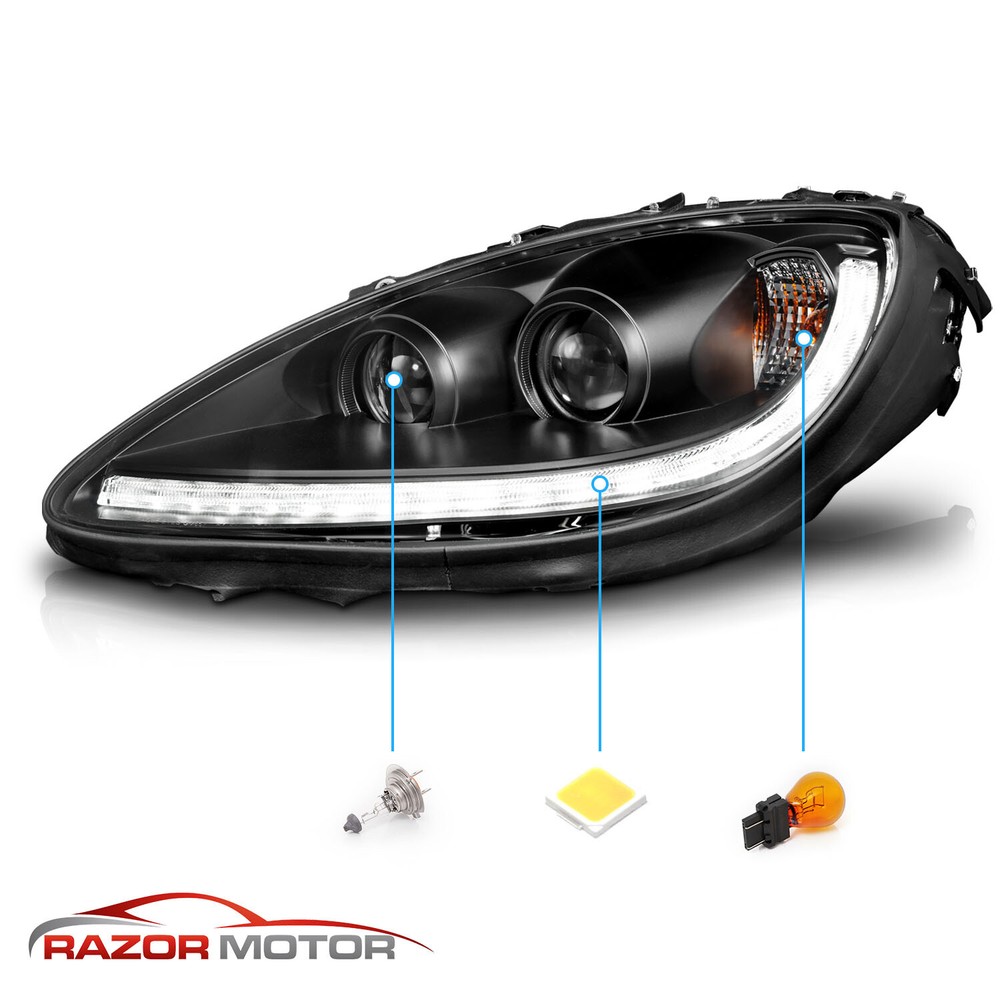 2005 - 2013 For Chevy Corvette LED DRL Sequential Switchback Black Headlights