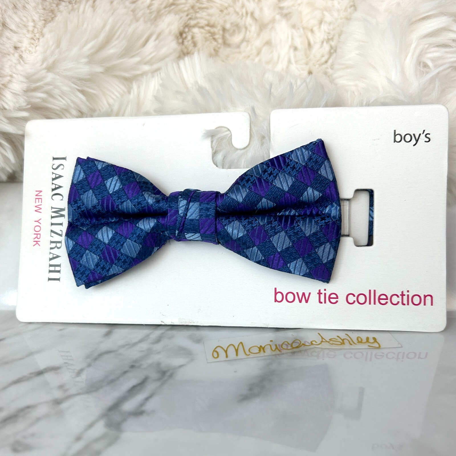 Isaac MIZRAHI Boy's Bow Tie 100% Silk, Blue | Adjustable ONE SIZE, Geometric NEW
