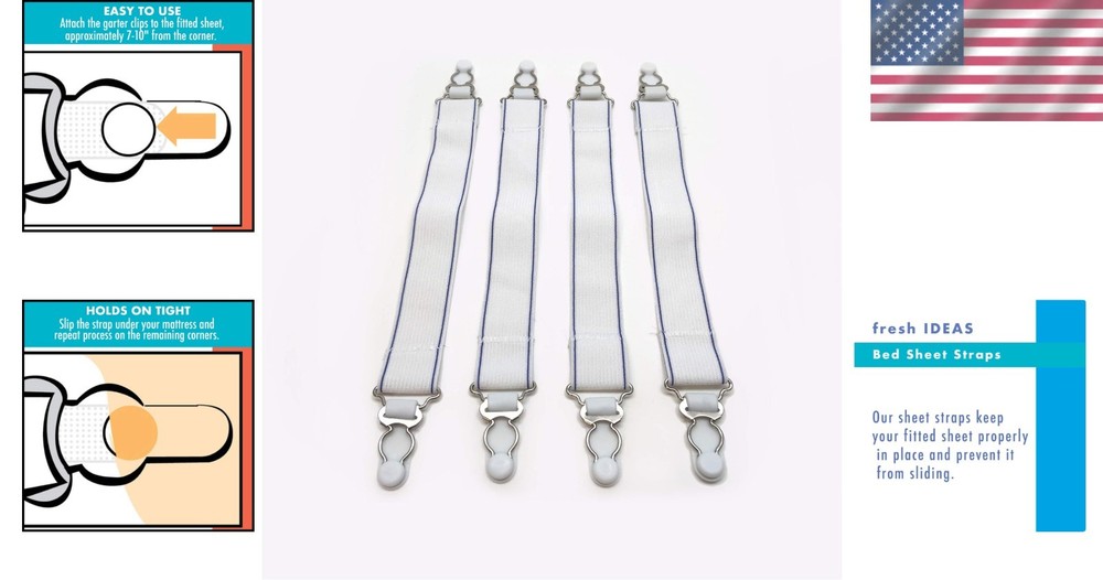 Fresh Ideas Bed Sheet Straps 4-Pack - Secure Your Sheets for a Restful Night