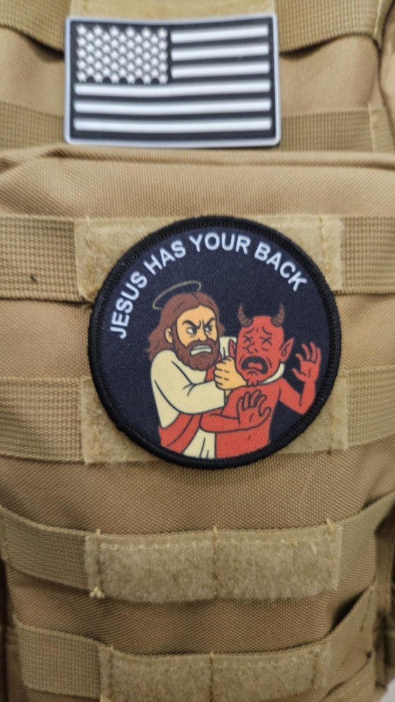 Jesus has your back meme funny patch 3" circle hook & loop Christian