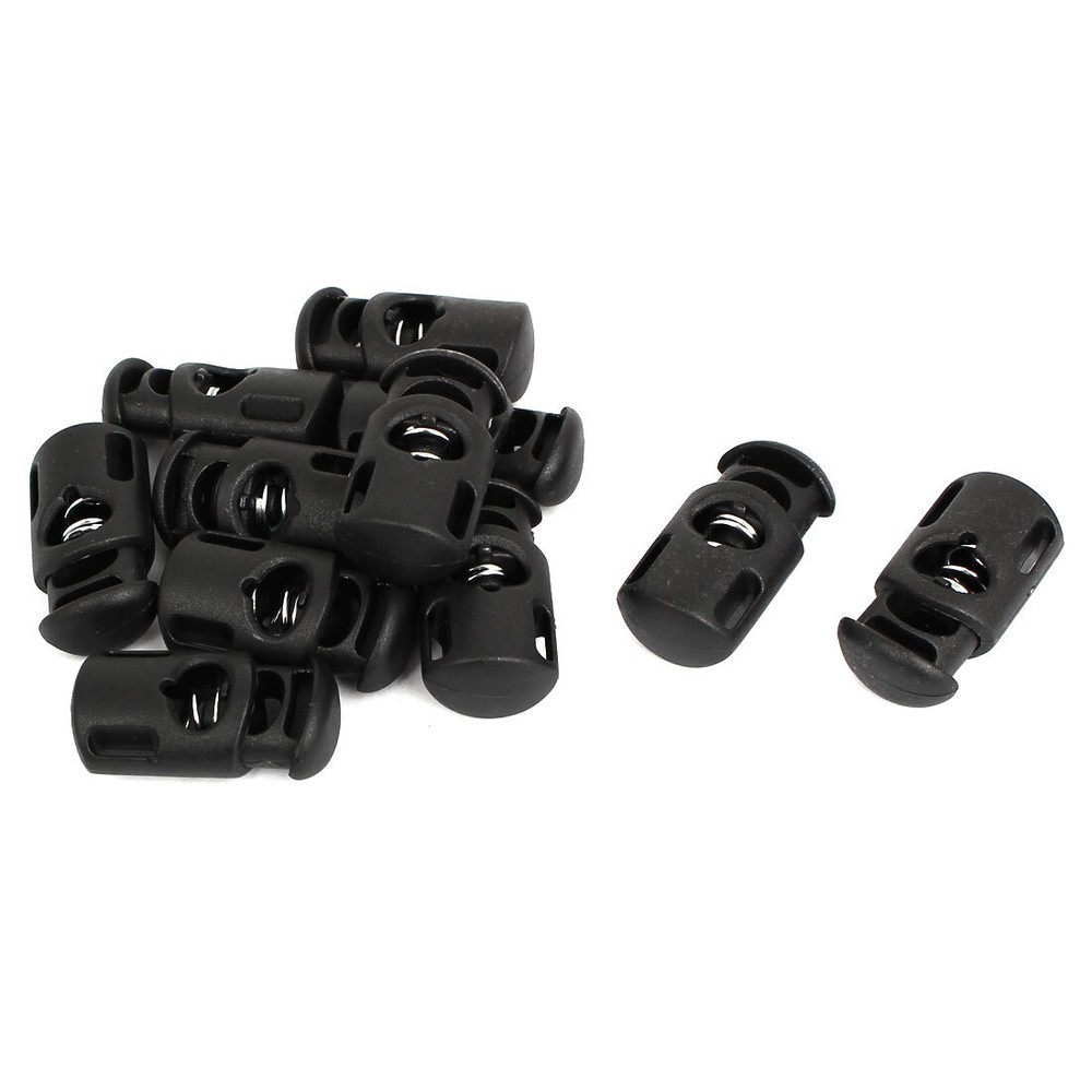 Spring Loaded Plastic Cord Lock Drawstring Stopper Toggle End Black 11Pcs
