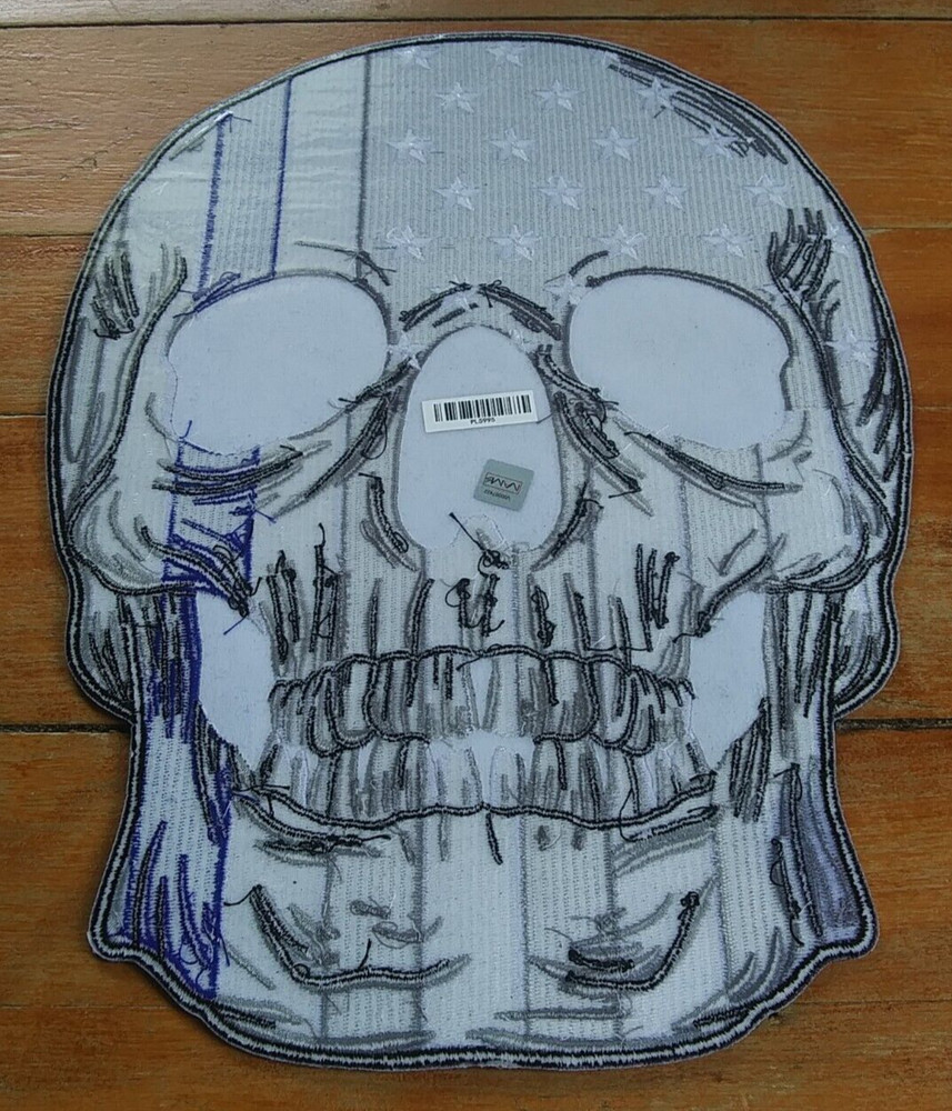 LARGE Embroidered Back Patch ~ Police USA Flag Thin Blue Line SKULL Jacket PATCH