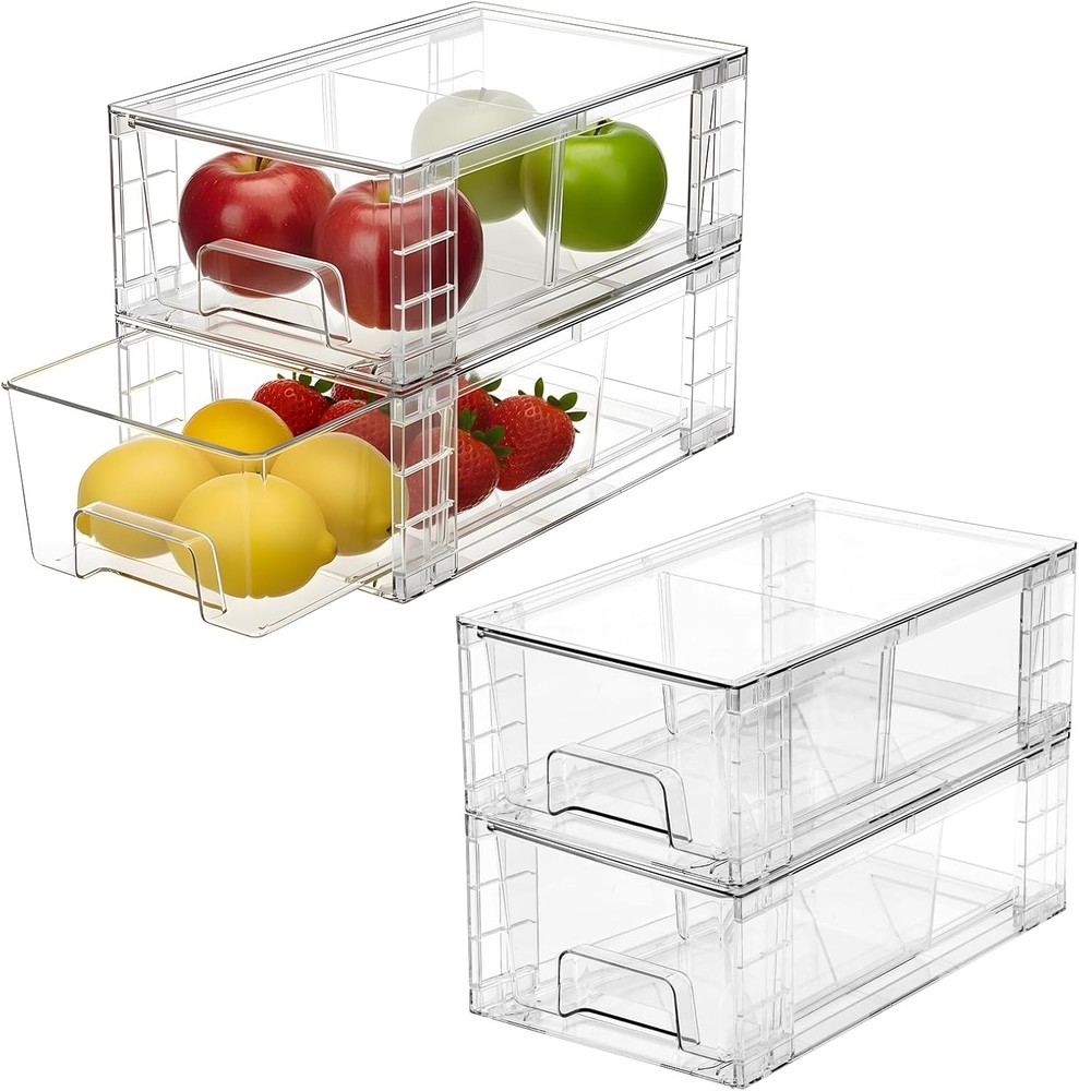 2 Pack Stackable Storage Drawers,Plastic Organizers Bins Drawers Storage W/