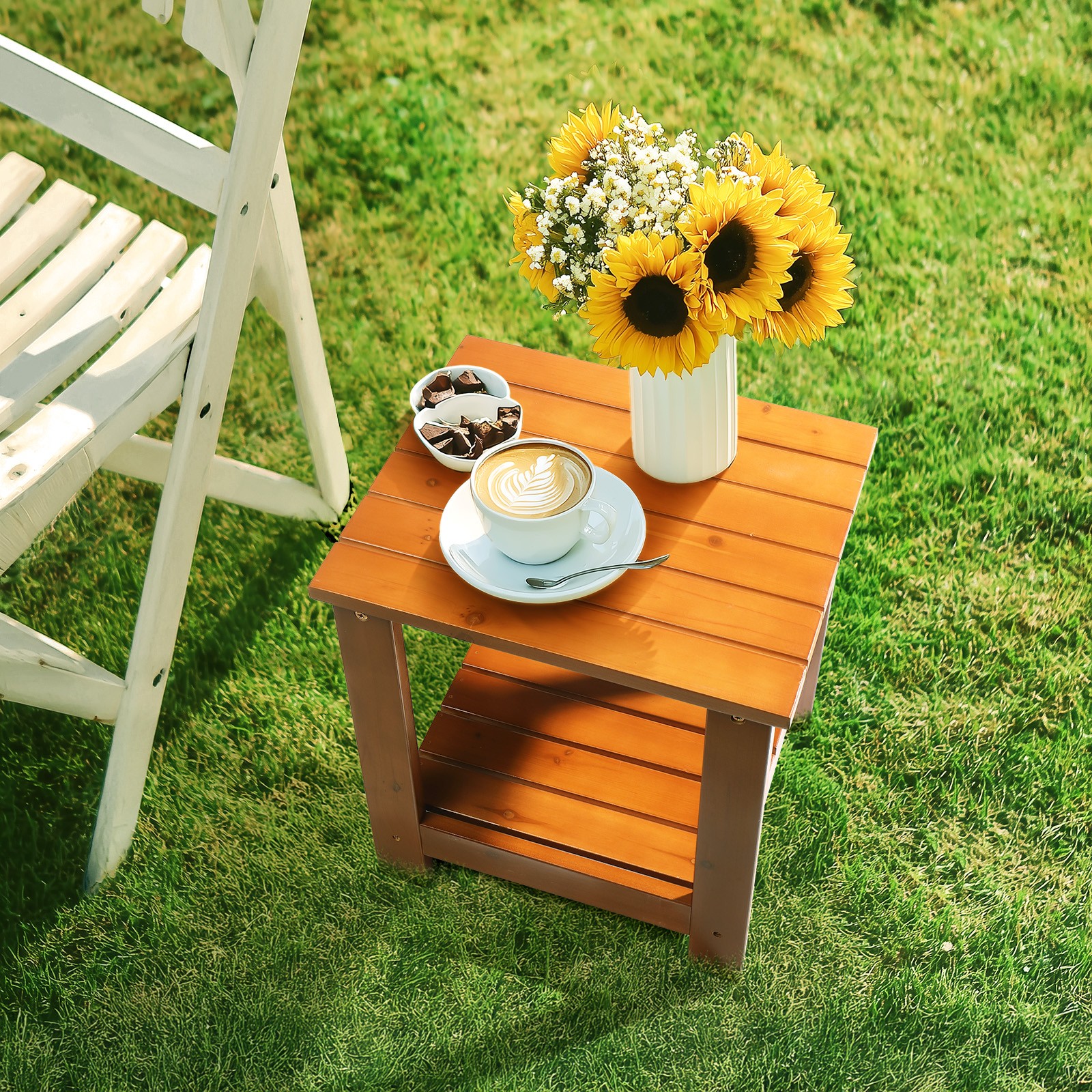 In/Outdoor 18" H Portable Wood Side Table Small Square Patio Weather Resistant