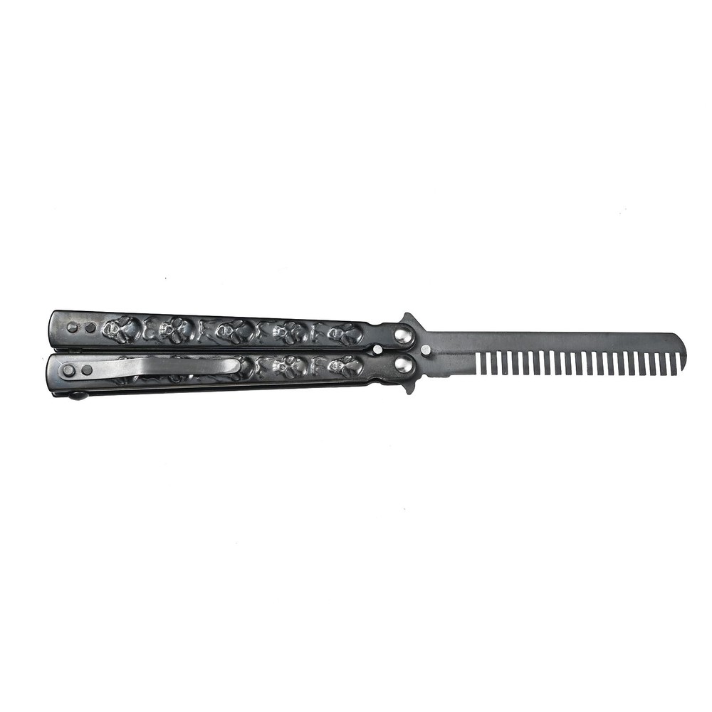 Black Titanium Punk Foldable Combs Stainless Steel Folding Practice Combs Hai...