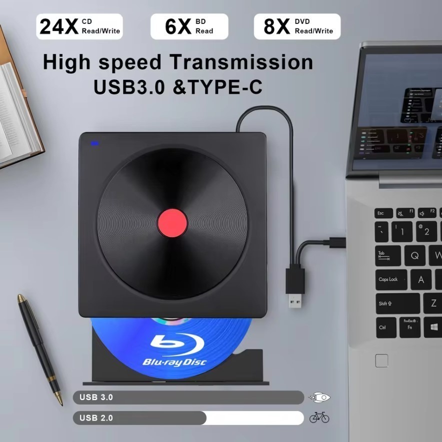 External Blu-ray Drive Portable USB 3.0 & Type-C BD Reader, DVD/CD Burner
