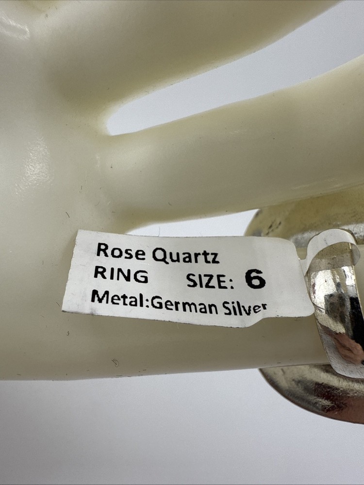 German Silver Rose Quartz Square Statement Ring Size 6 NWT