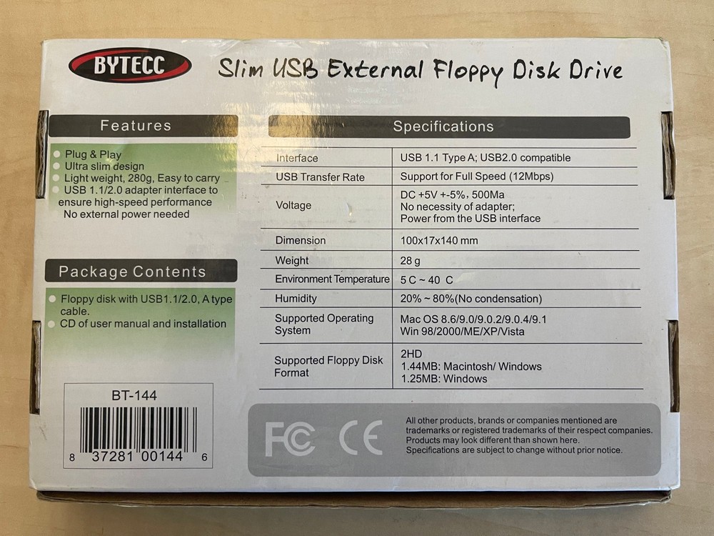 Bytecc Slim USB External Floppy Disk Drive