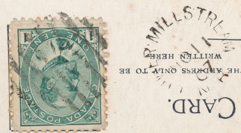 Lower Millstream, NB- 1907 Split Ring Cancel on Postcard