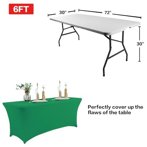 2 Pack 6FT Table Cloth for Rectangular Fitted 6 Ft - 2 Pcs Emerald Green