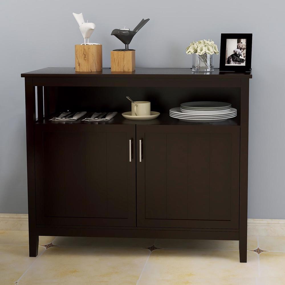 Kitchen Storage Sideboard And Buffet Server Cabinet-Brown /White/Black