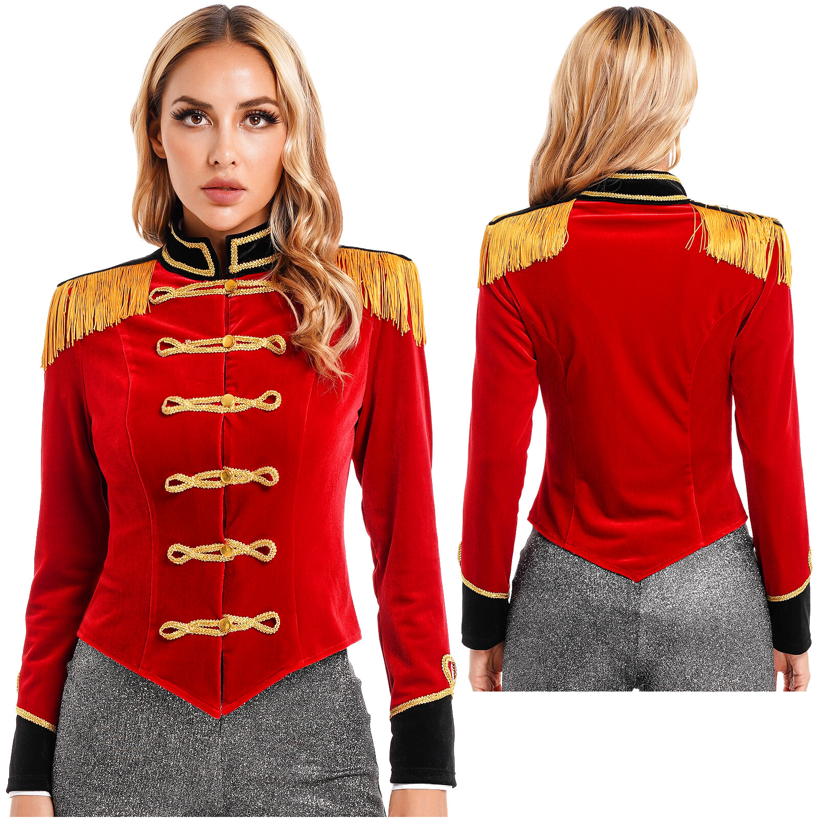 YiZYiF Women Circus Ringmaster Costume Long Sleeve Jacket Coat Halloween Cosplay