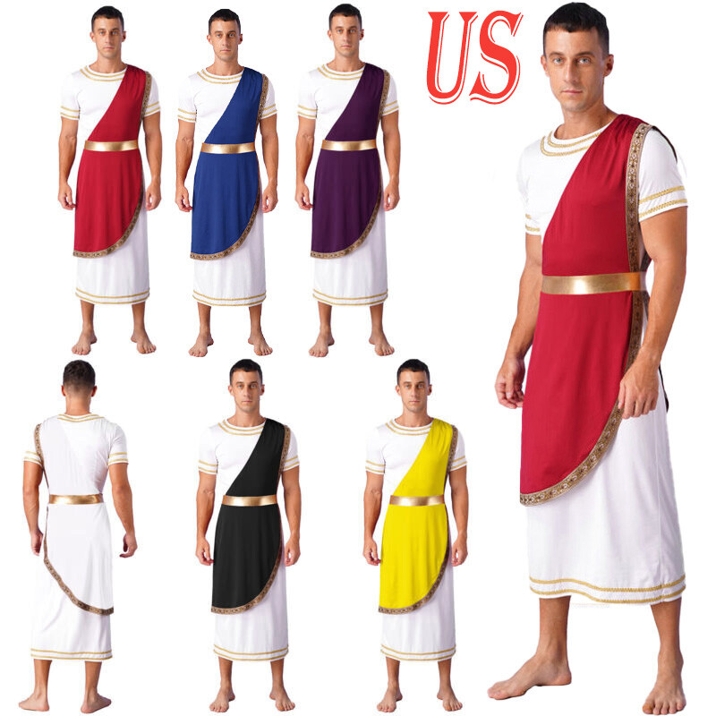 US Men's Ancient Greek Toga Costume Roman Caesar Toga Robe Vintage Greek Outfits