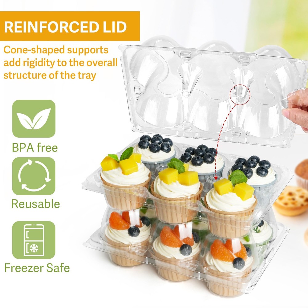 (6 Count x 10 Sets) Cupcake Containers, Clear Plastic Cupcake Boxes, Disposab...