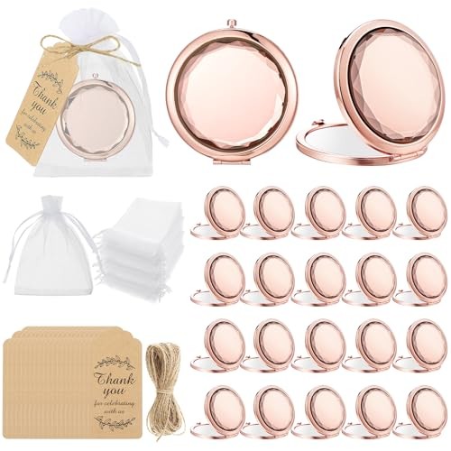 24 Set Rose Gold Compact Mirrors Bulk Crystal Compact Makeup Double Sided