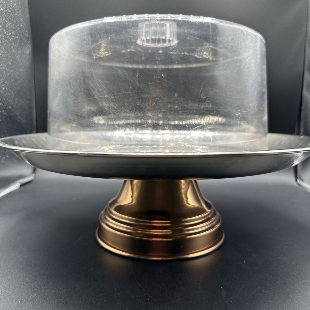 Siler/Brass Colored Cake Stand And Cover