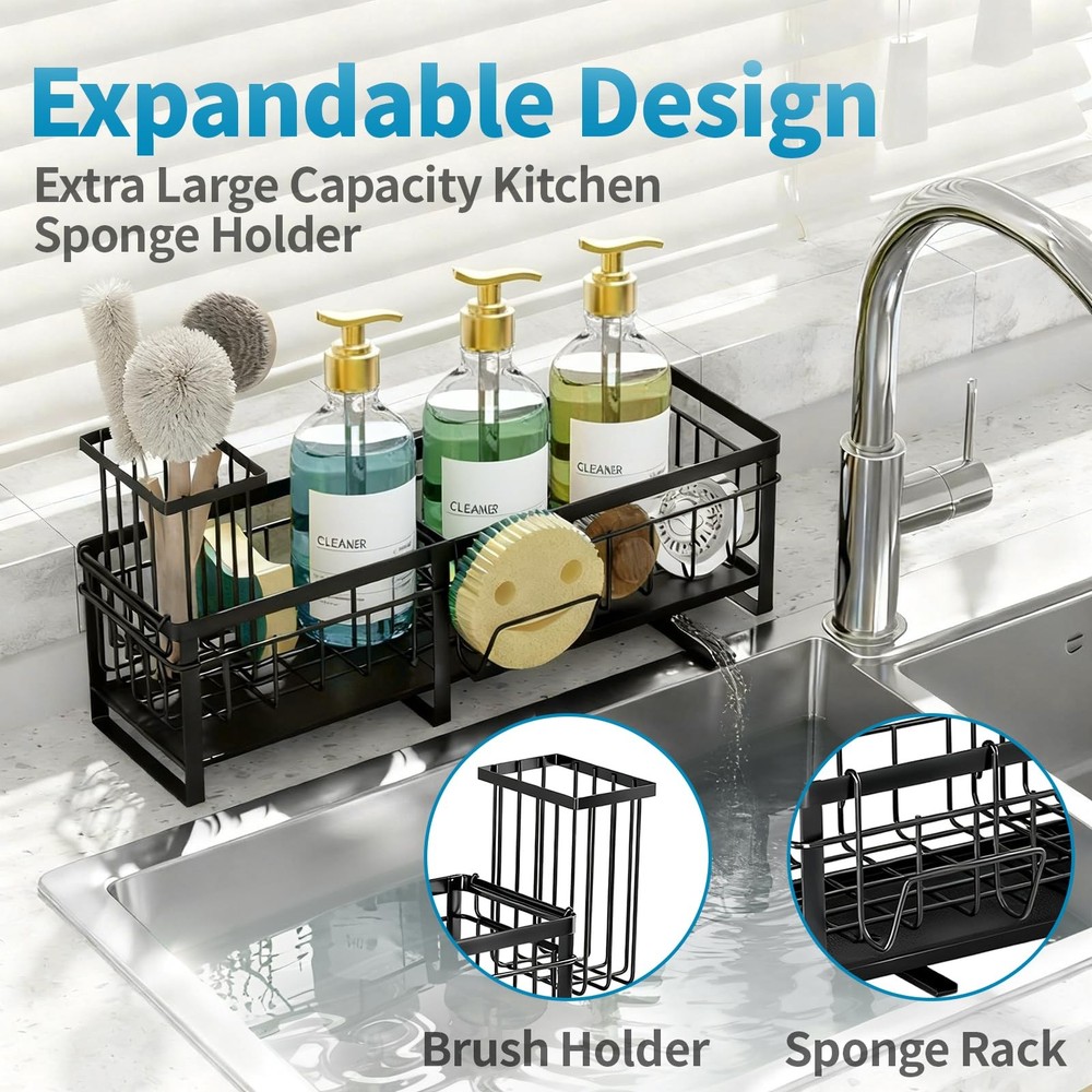 Extra Large Extendable Sponge Holder for Kitchen Sink, Rustproof Sink Caddy O...