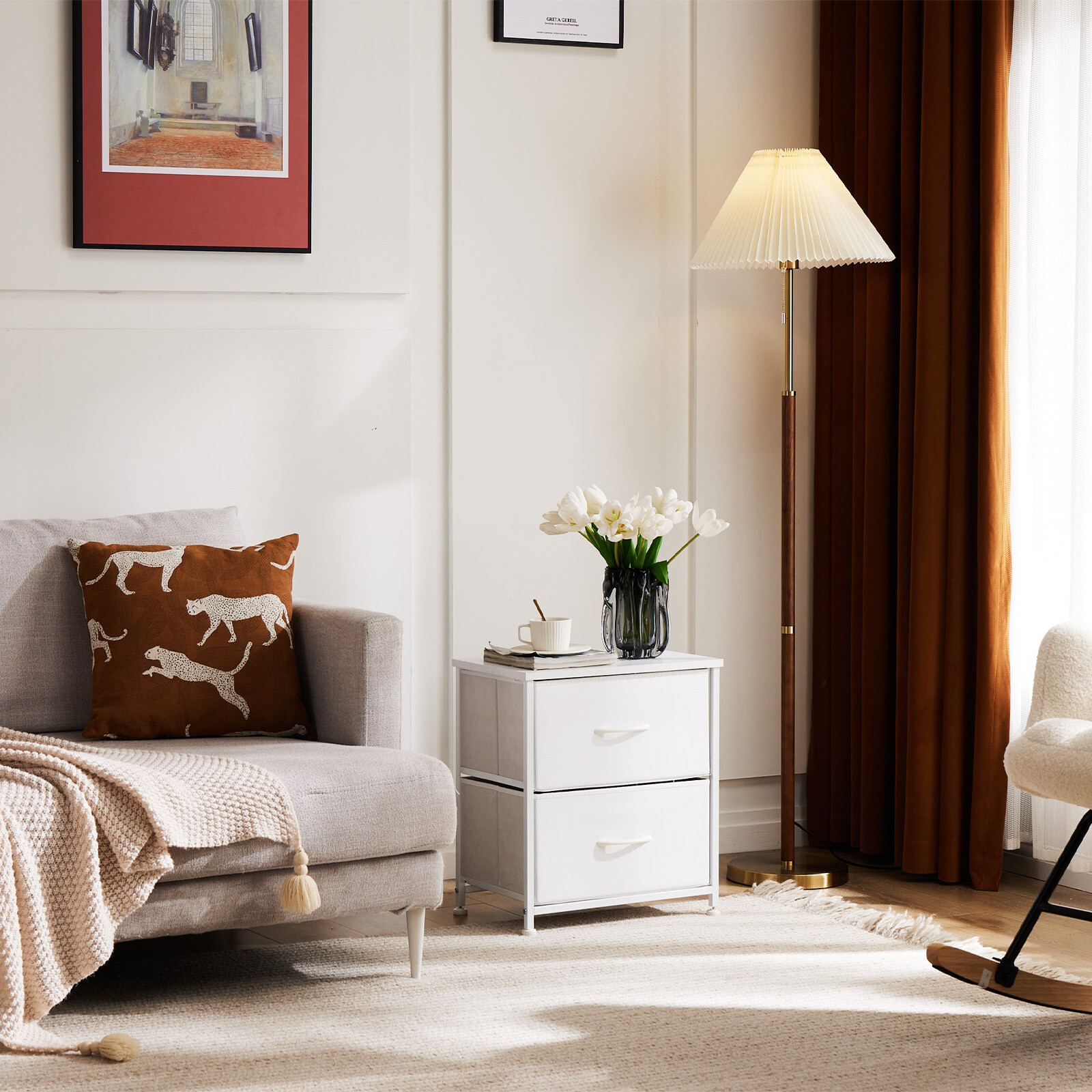 2Pcs Nightstand End Table Side Table with 2 Fabric Drawers Bedside Table Bedroom