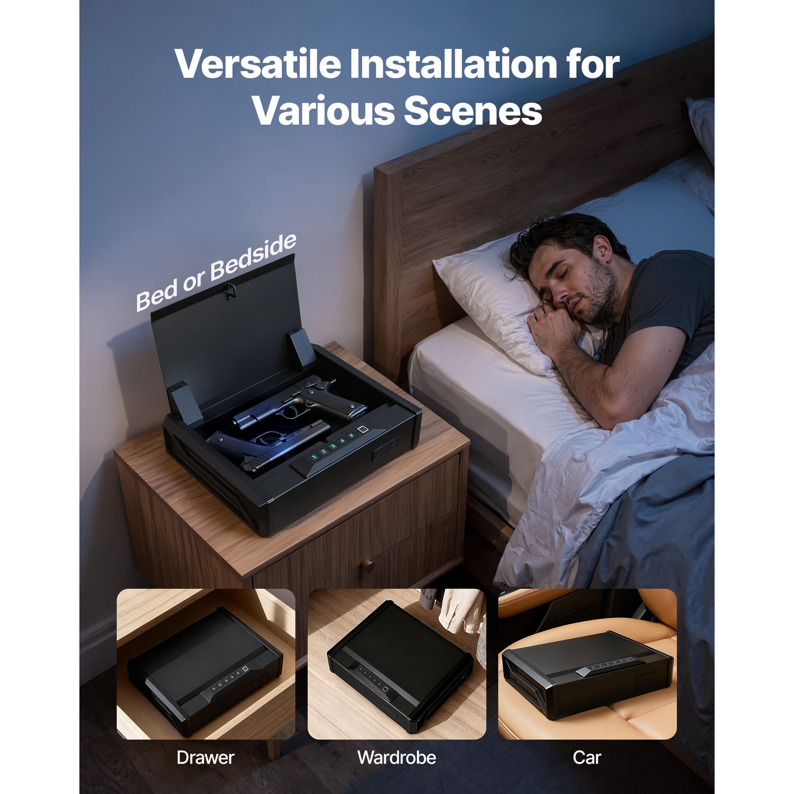 Uimoso Secure Gun Safe with Biometric Lock,Keypad,and Illumination for 2 Pistols