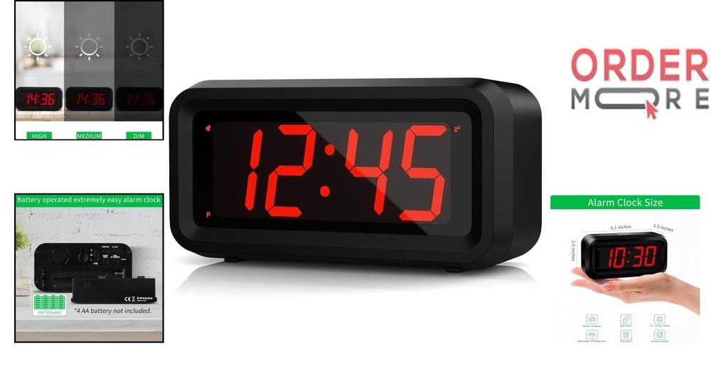 Digital Alarm Clock LED Display Small Wall Clock Battery Operated