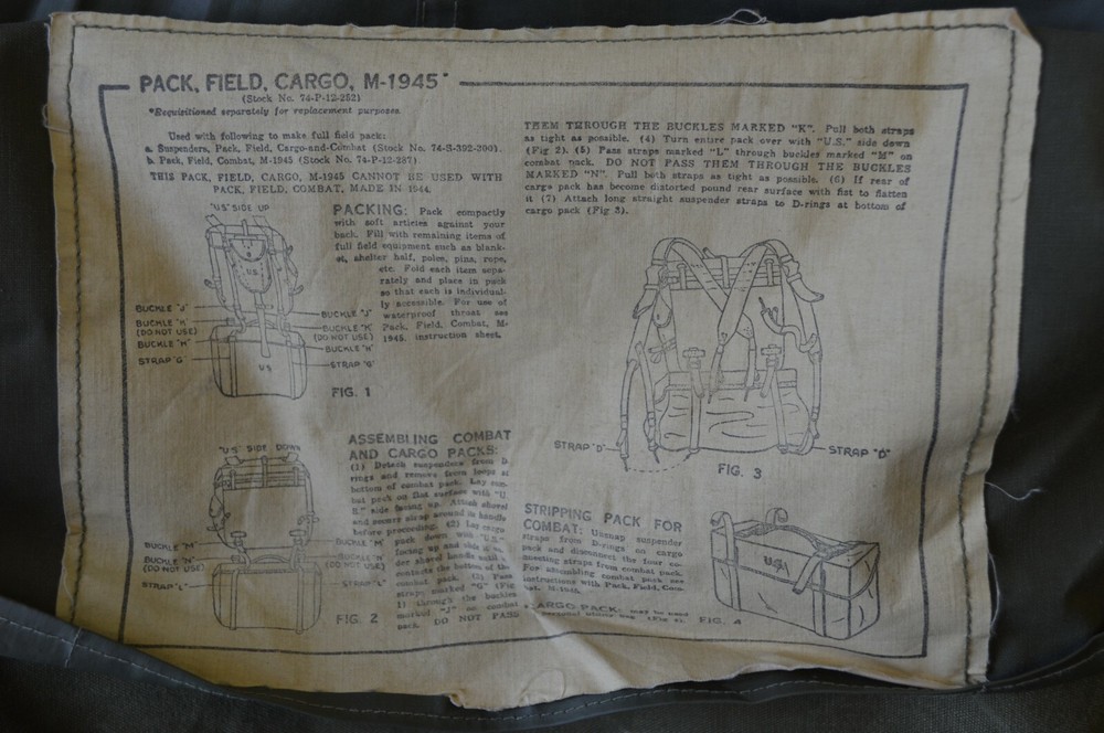 Original WWII US ARMY M1945 Combat Field Equipment Pack Backpack w/ Harness