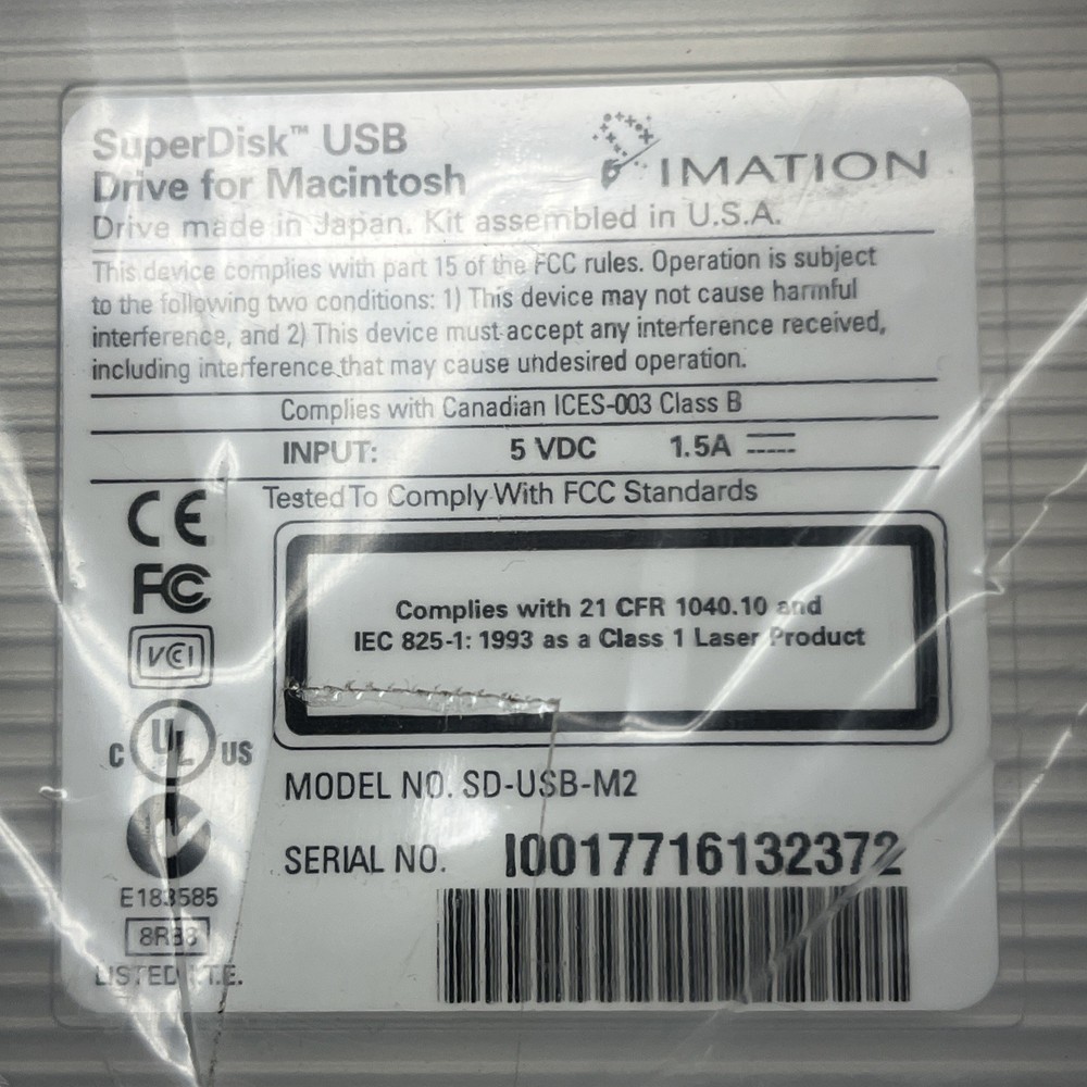 Imation Super Disk USB Drive for Macintosh Model SD-USB-M2 Floppy Disc Only
