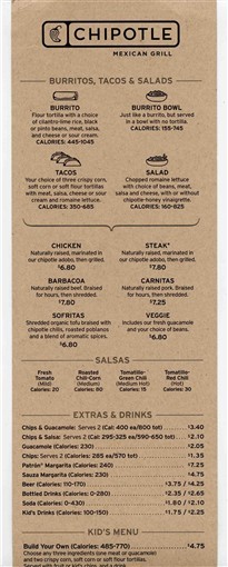 Chipotle Mexican Grill Menu and Nutrition Guide