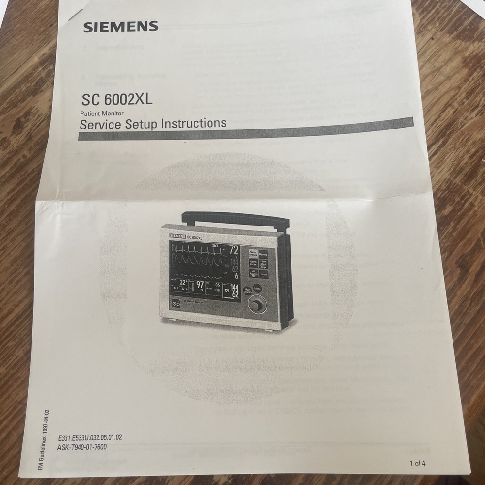 SIEMENS SC 6002XL Users Guide & Service Setup Instructions