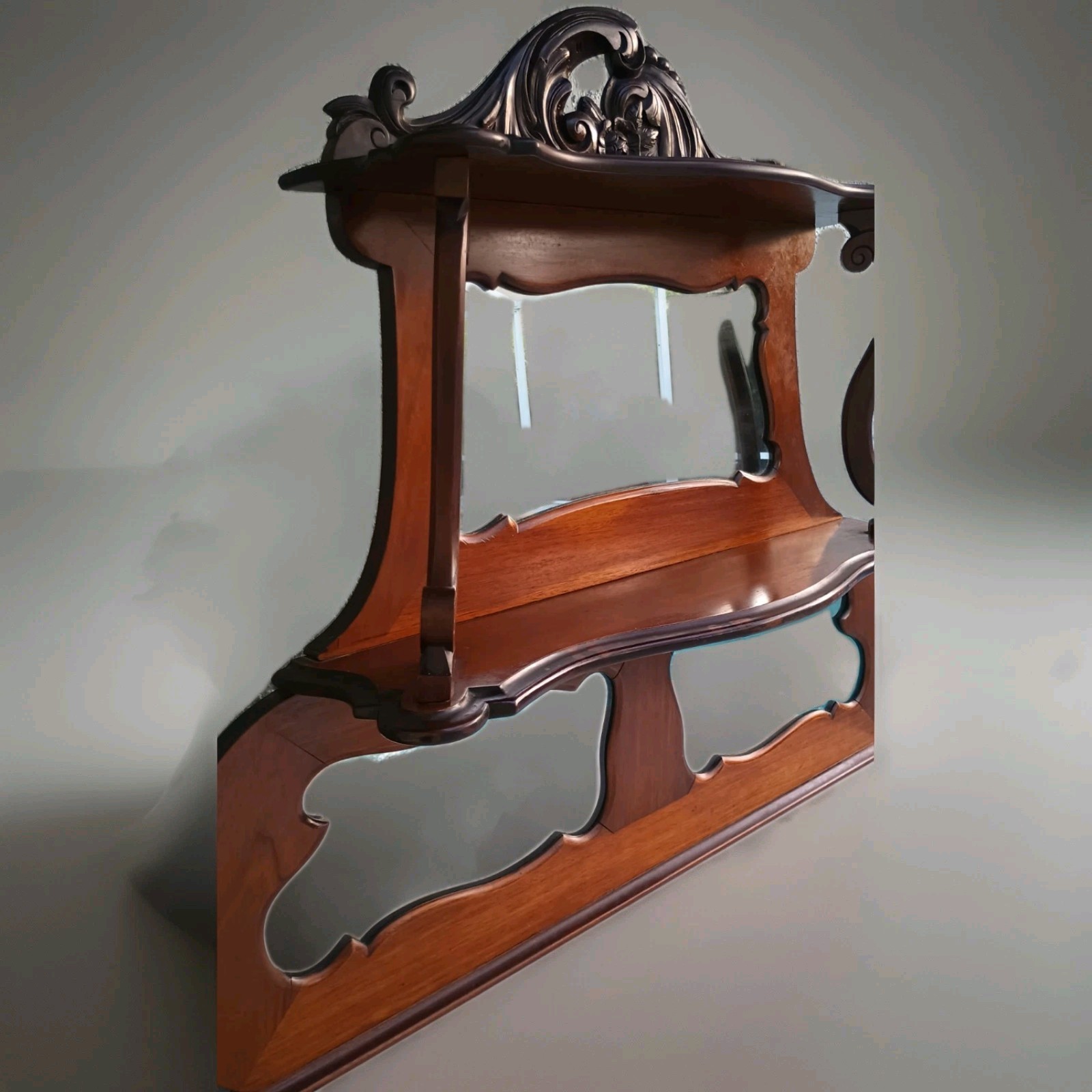 Antique Serpentine Mahogany Dresser Marble Top & Mirror Shelf Entryway Table