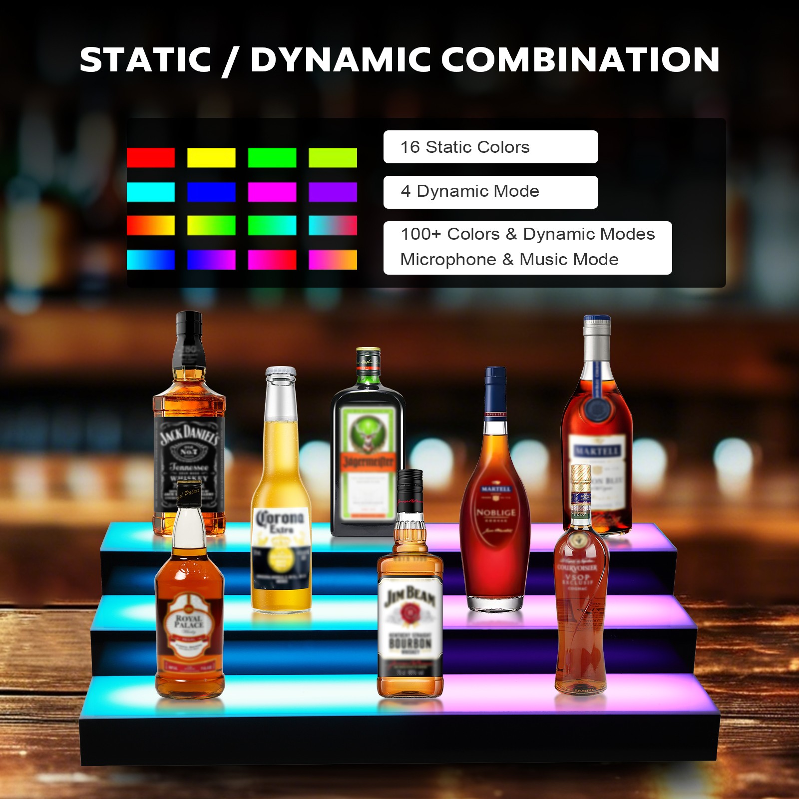 3 Tiers LED Lighted Liquor Bottle Display with APP & RF Remote for Home Bar