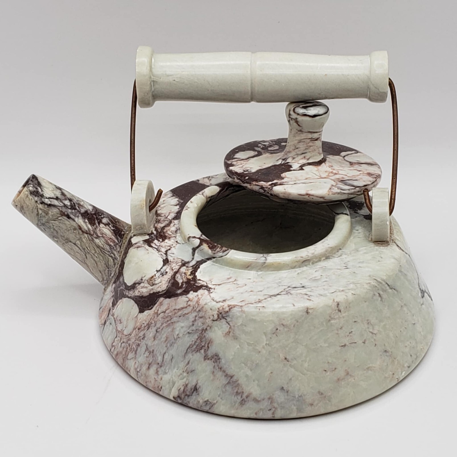 Miniature Multicolored Marble Stone Teapot with Lid and Handle Vintage Cottage