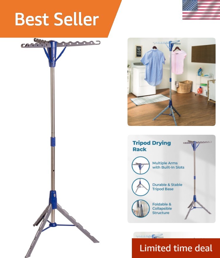 Steel Tripod 64-Inch Folding Clothes Drying Rack – Space-Saving Collapsable C...