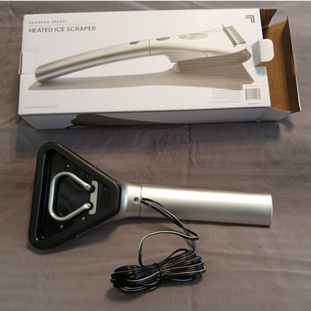 New 12V Heated Ice Scraper by Sharper Image with LED Work Light & Squeegee