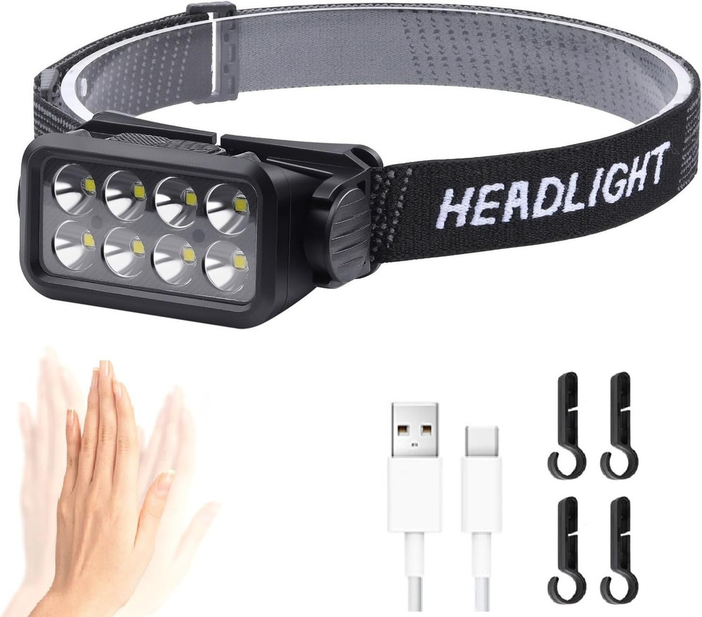 Bright Camping Head Lamp, 120° Adjustable White Light Headlight with Motion Sens