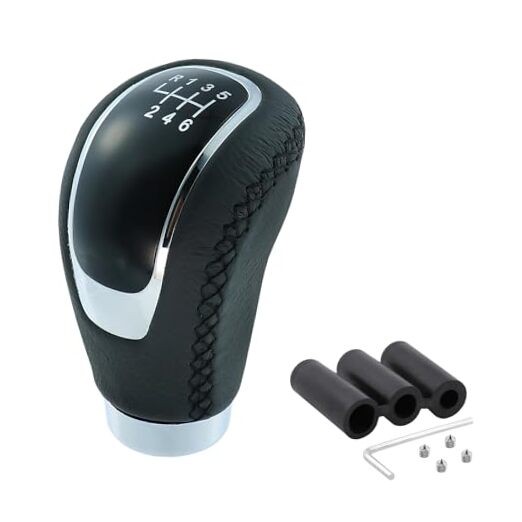 6 Speed Shift Knob Manual Shifter Knobs Handle Leather Gear Black+Black Line