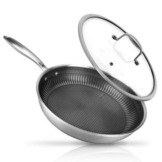 NutriChef Non-Stick Frying Pan w/Lid - 500°F Heat Resistant, PFOA/PFOS FREE