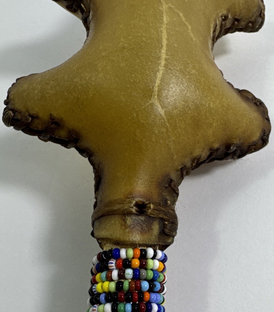 Rawhide Percussion Rattle with Beaded Handle - Turtle