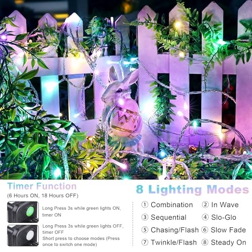 Easter String Lights 200 LED String Lights with 8 Modes Timer Connectable 65FT