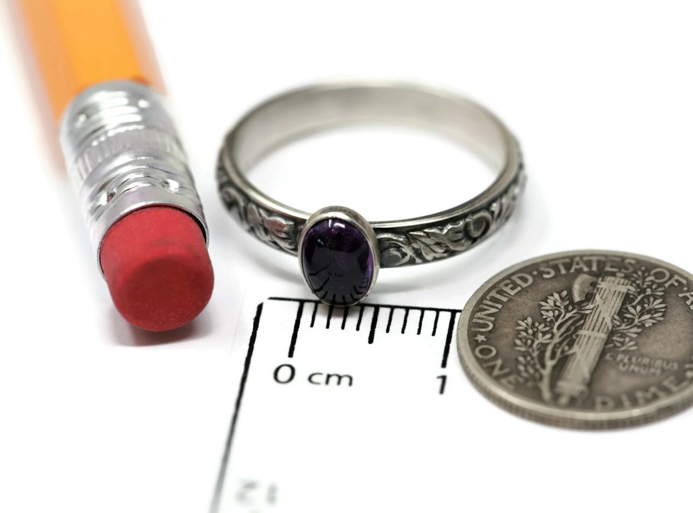 Oval Amethyst Ring Vine Pattern 925 Sterling Silver N-S