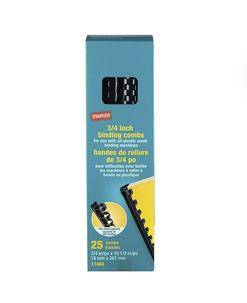 A1 Staples Comb Plastic Binding Spine, 3/4" Diameter, 150 Sheets, 25/Pack
