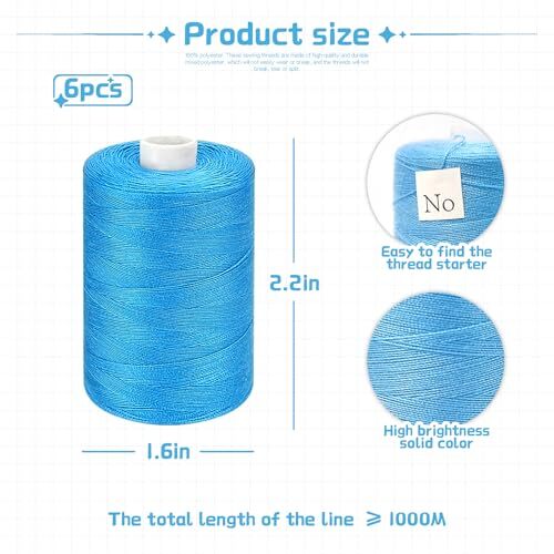 All Purpose Sewing Thread, Thread for Sewing Machine, 6 Spools Each 1000 Yards