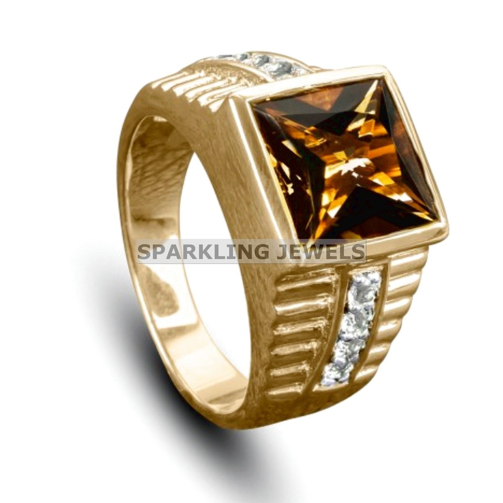 AAA+ Citrine Square Cut With 14K Solid  Gold  Ring For Men #C170