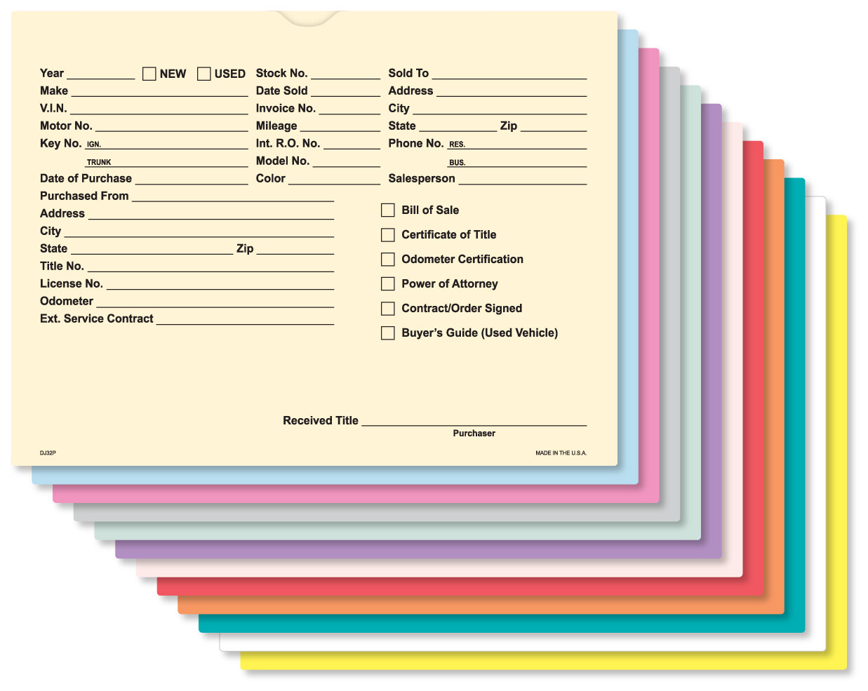 Printed 9" x 12" Vehicle Car Dealer Deal Jackets Envelopes (Package of 100)