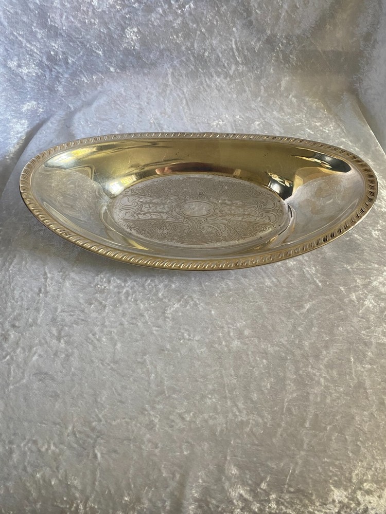 Crosby Silver Plated Oval Bread Tray Etched Pattern 12 1/2"