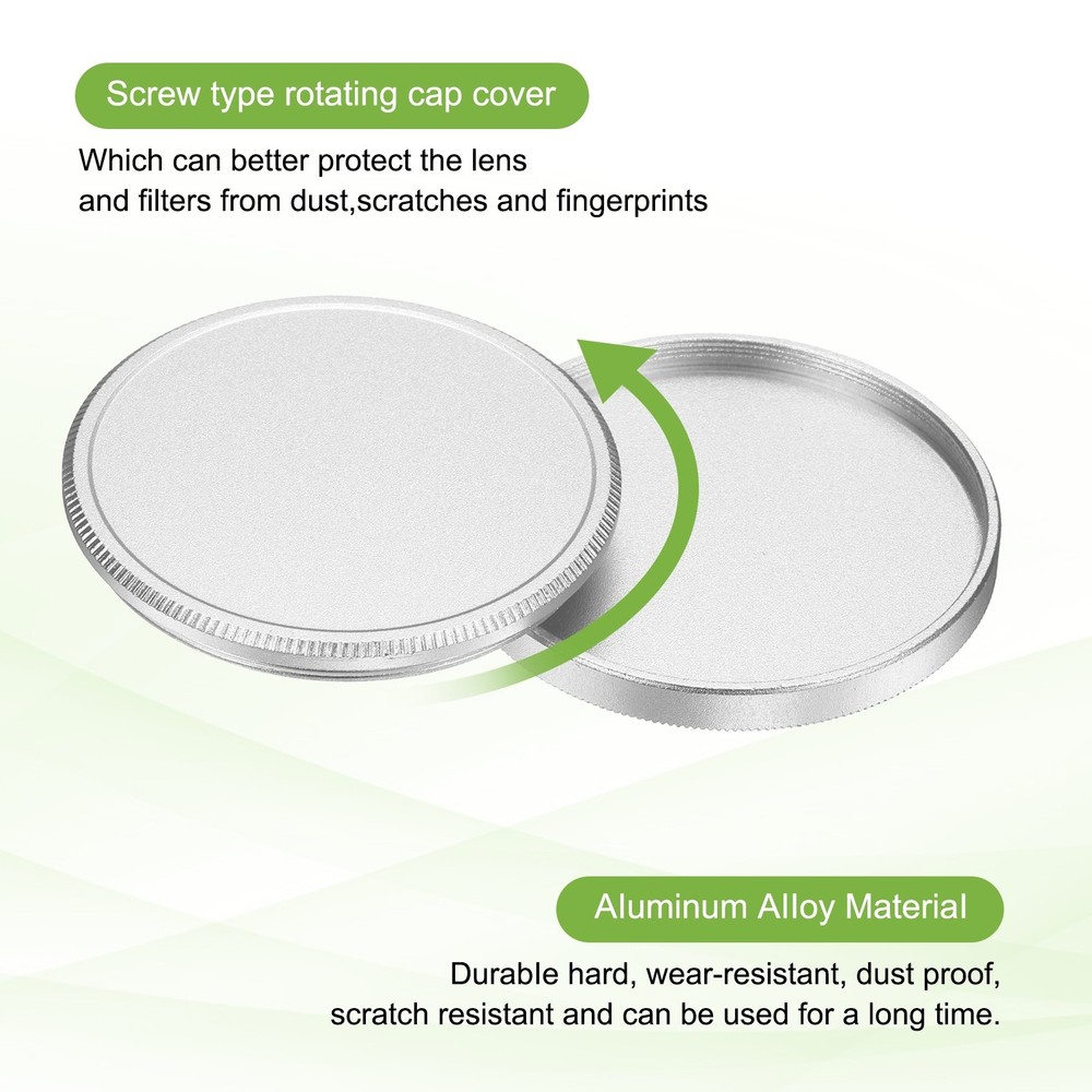 2Pcs 40.5mm Metal Lens Cap Universal Lens Filter Stack Cap Slim Stack Silver
