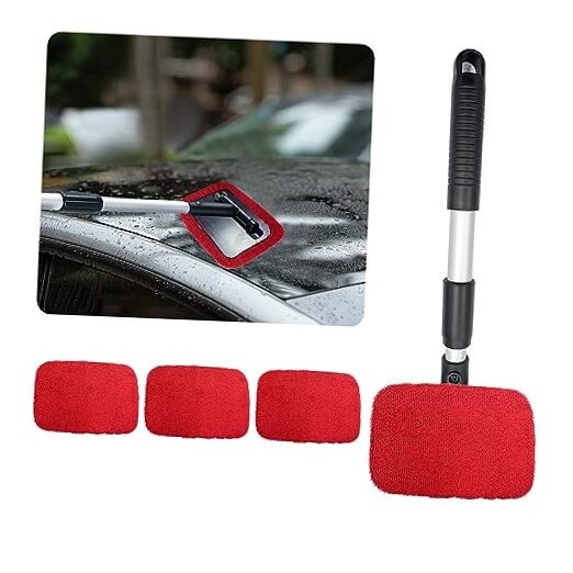 Car Windshield Cleaner, Microfiber Auto Cleaning Wiper with Red-Rectangle