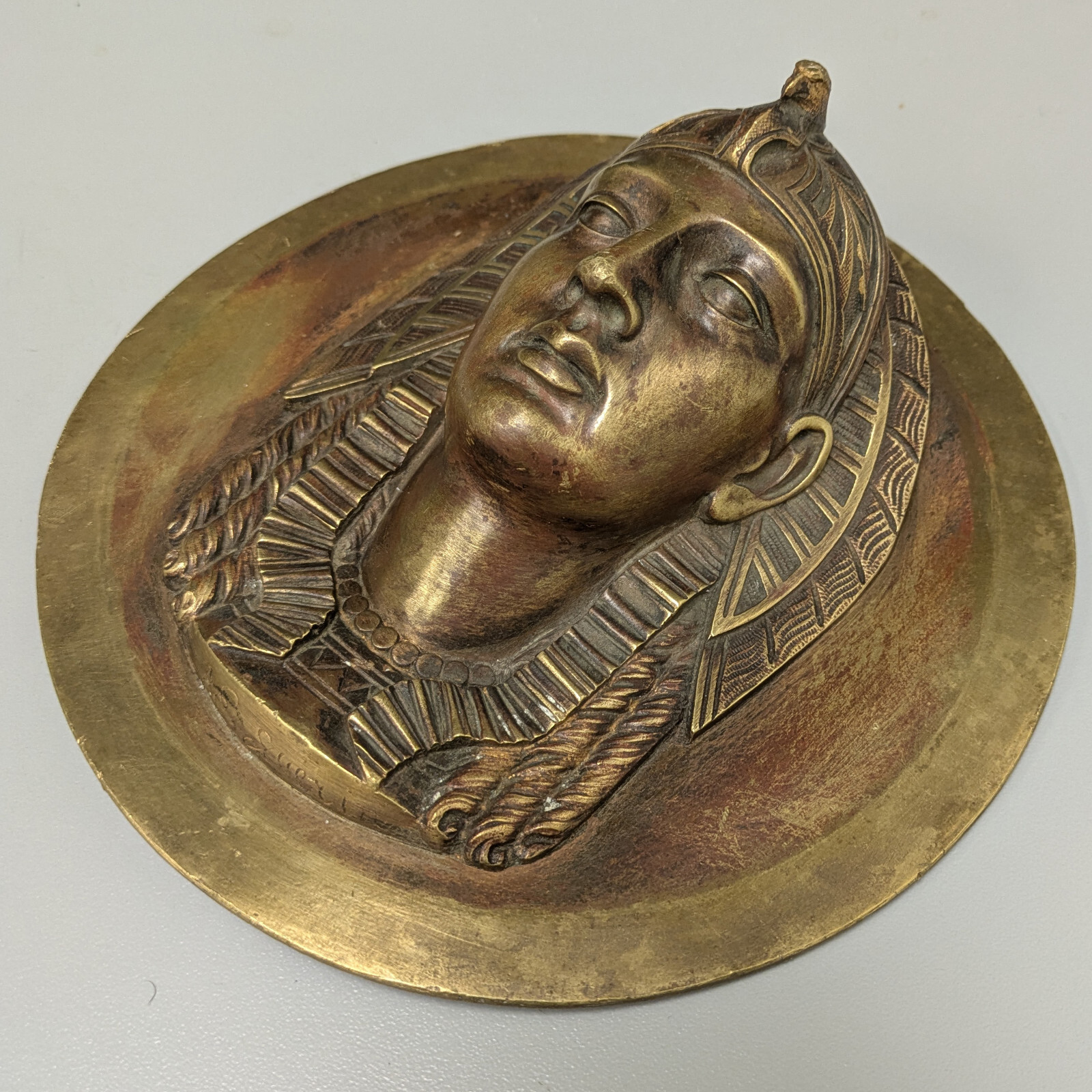 P.E. Guerin NY Egyptian Pharaoh Bust Brass Wall Plaque 7” Egypt